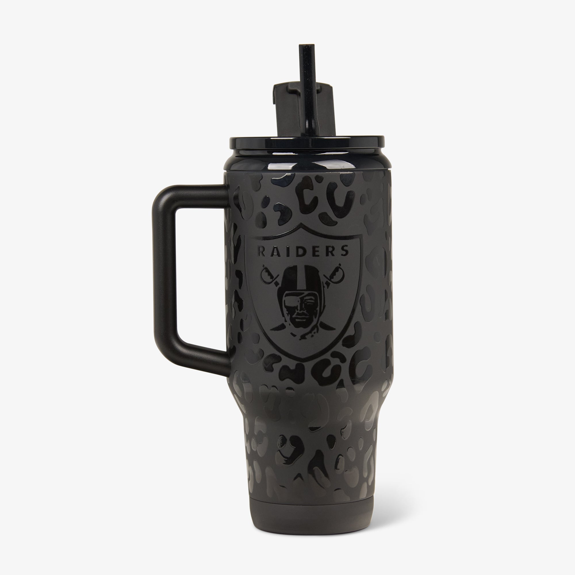 NFL 32 Oz Leopard Flip ‘n’ Sip Travel Mug O8 - Raiders - Product View
