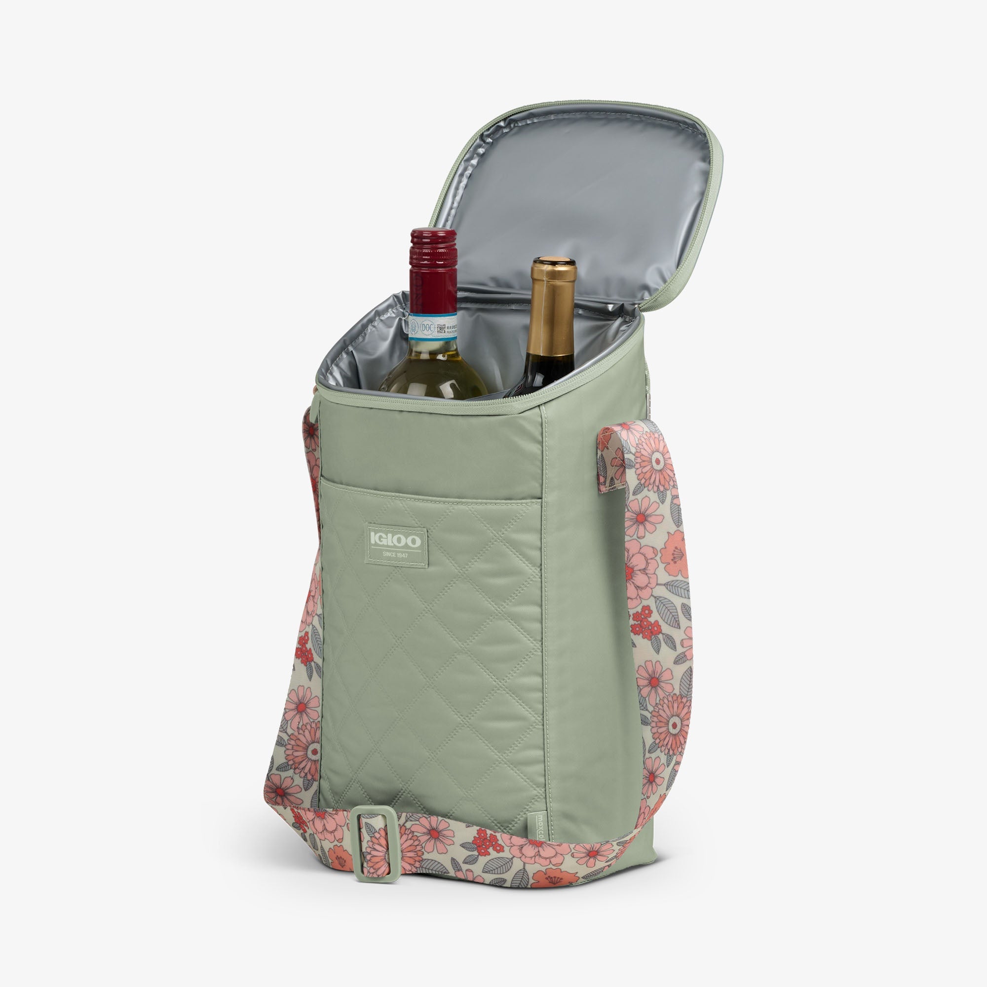 Floral MaxCold® DUO Vertical Crossbody Cooler Bag X2 - Sage - Product View