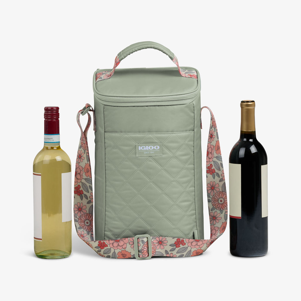 Floral MaxCold® DUO Vertical Crossbody Cooler Bag X2 - Sage - Product View