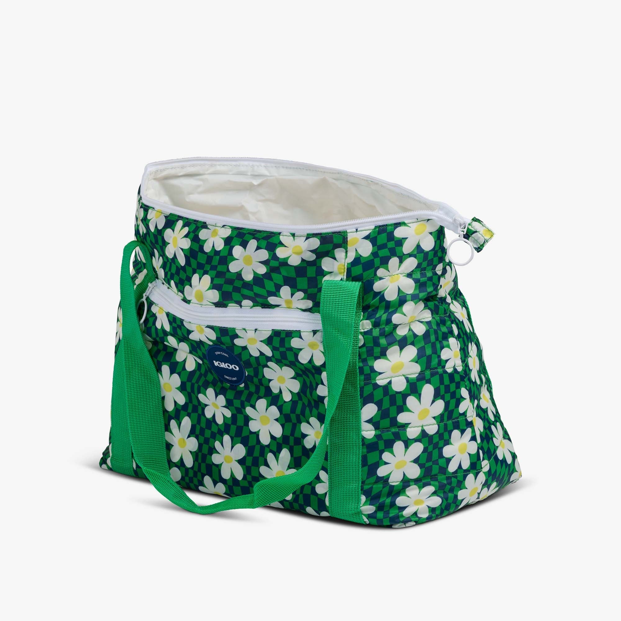 Retro Packable Puffer 20-Can Cooler Bag F8 - Psychedelic Daisy - Open View
