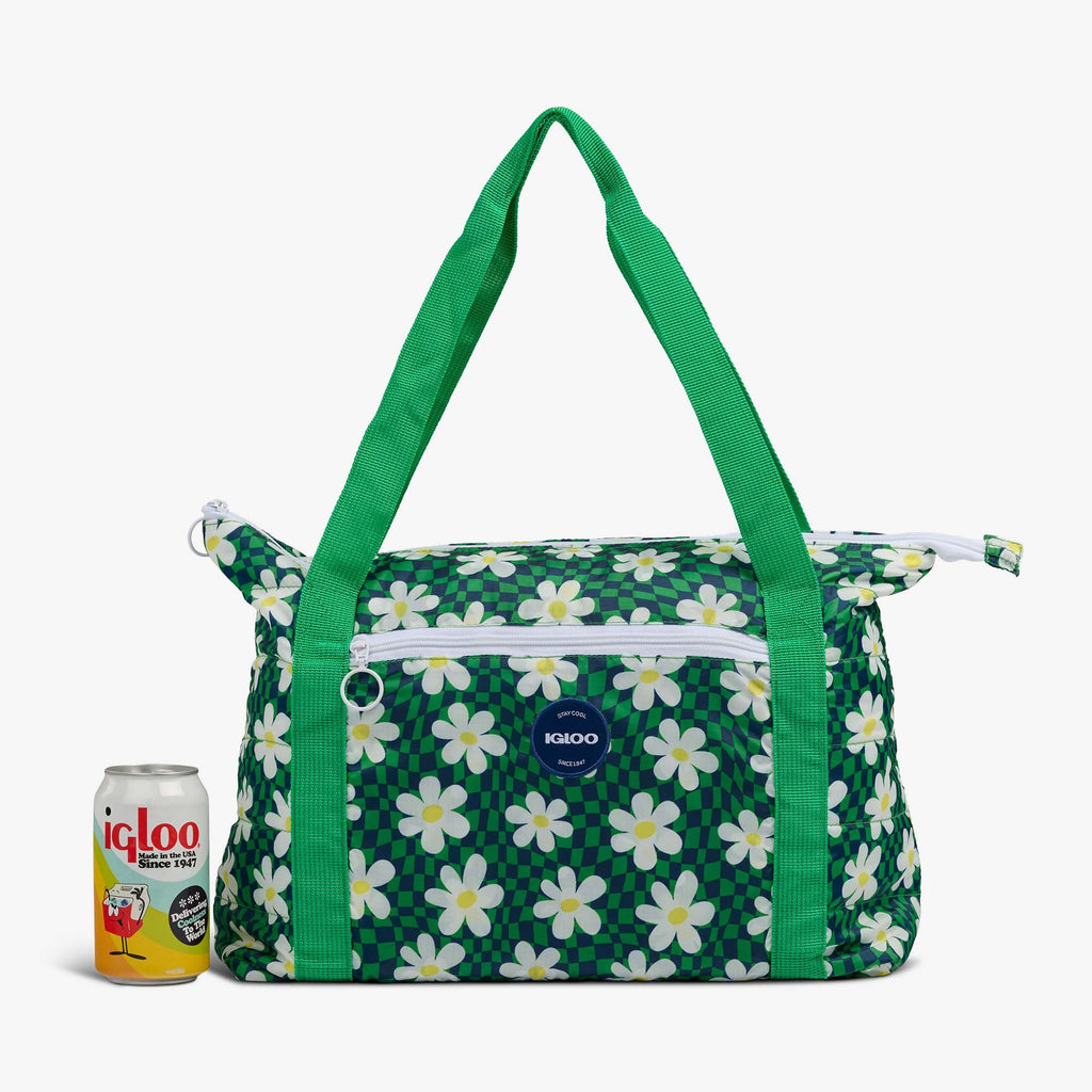Retro Packable Puffer 20-Can Cooler Bag F8 - Psychedelic Daisy - Size View