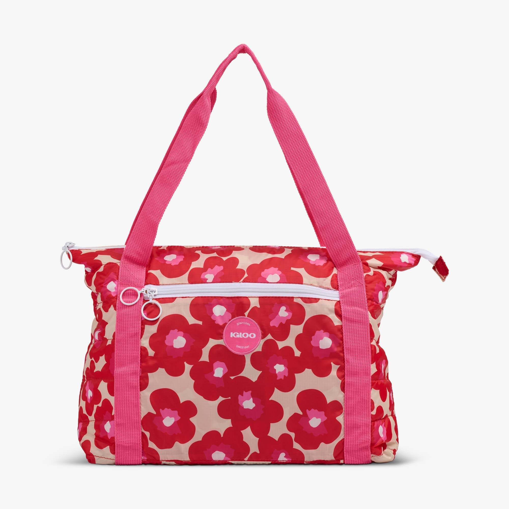 Retro Packable Puffer 20-Can Cooler Bag F8 - Mod Floral - Front View