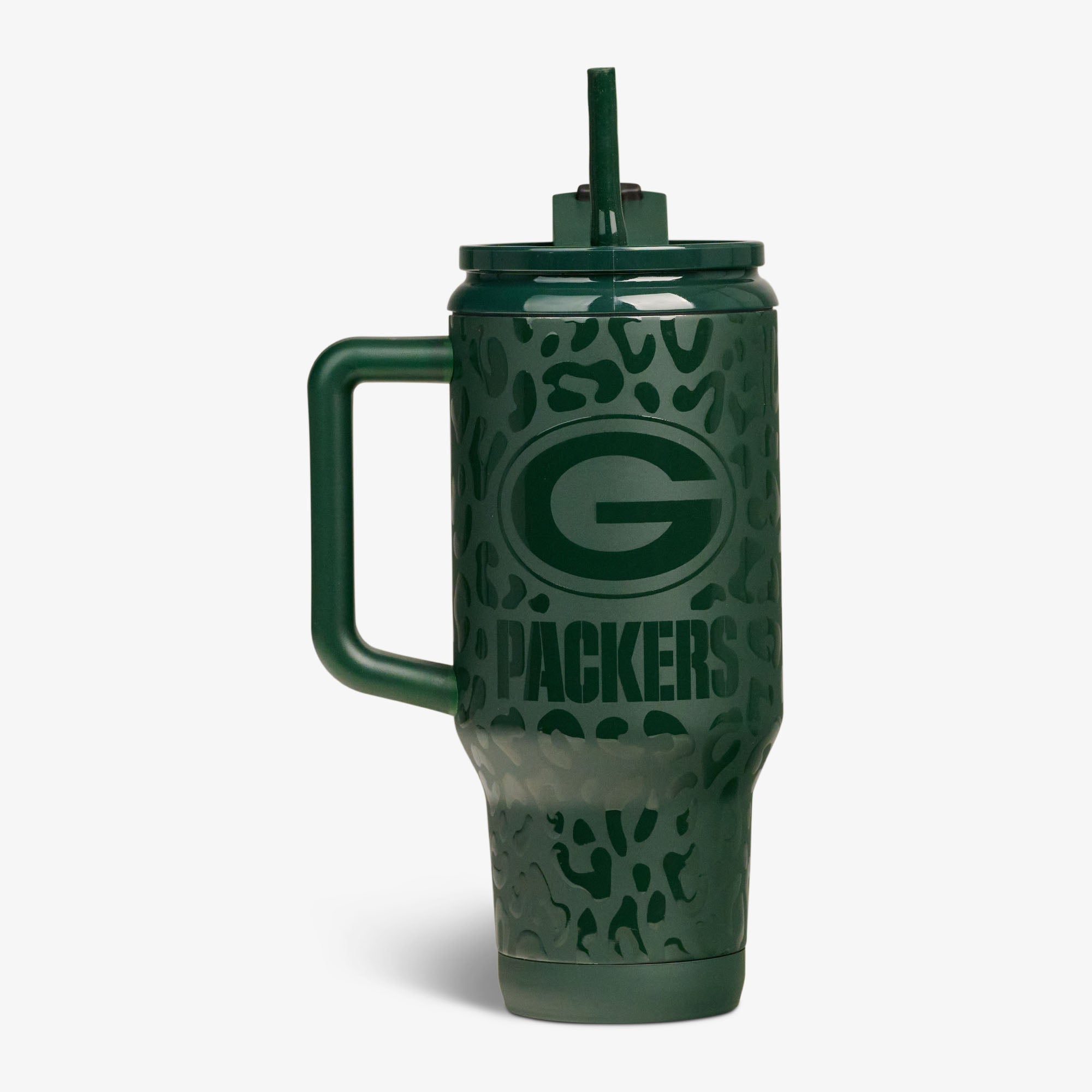 NFL 32 Oz Leopard Flip ‘n’ Sip Travel Mug O8 - Packers - Product View