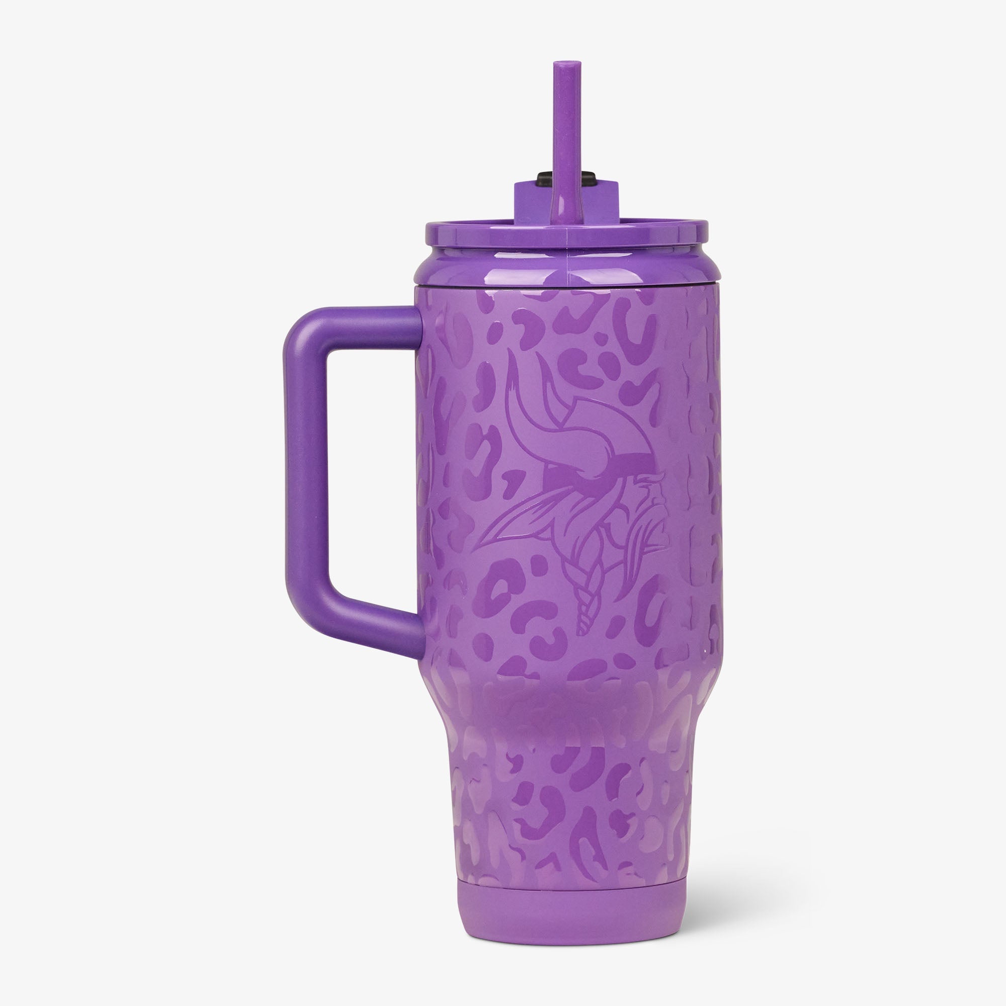 NFL 32 Oz Leopard Flip ‘n’ Sip Travel Mug O8 - Vikings - Product View