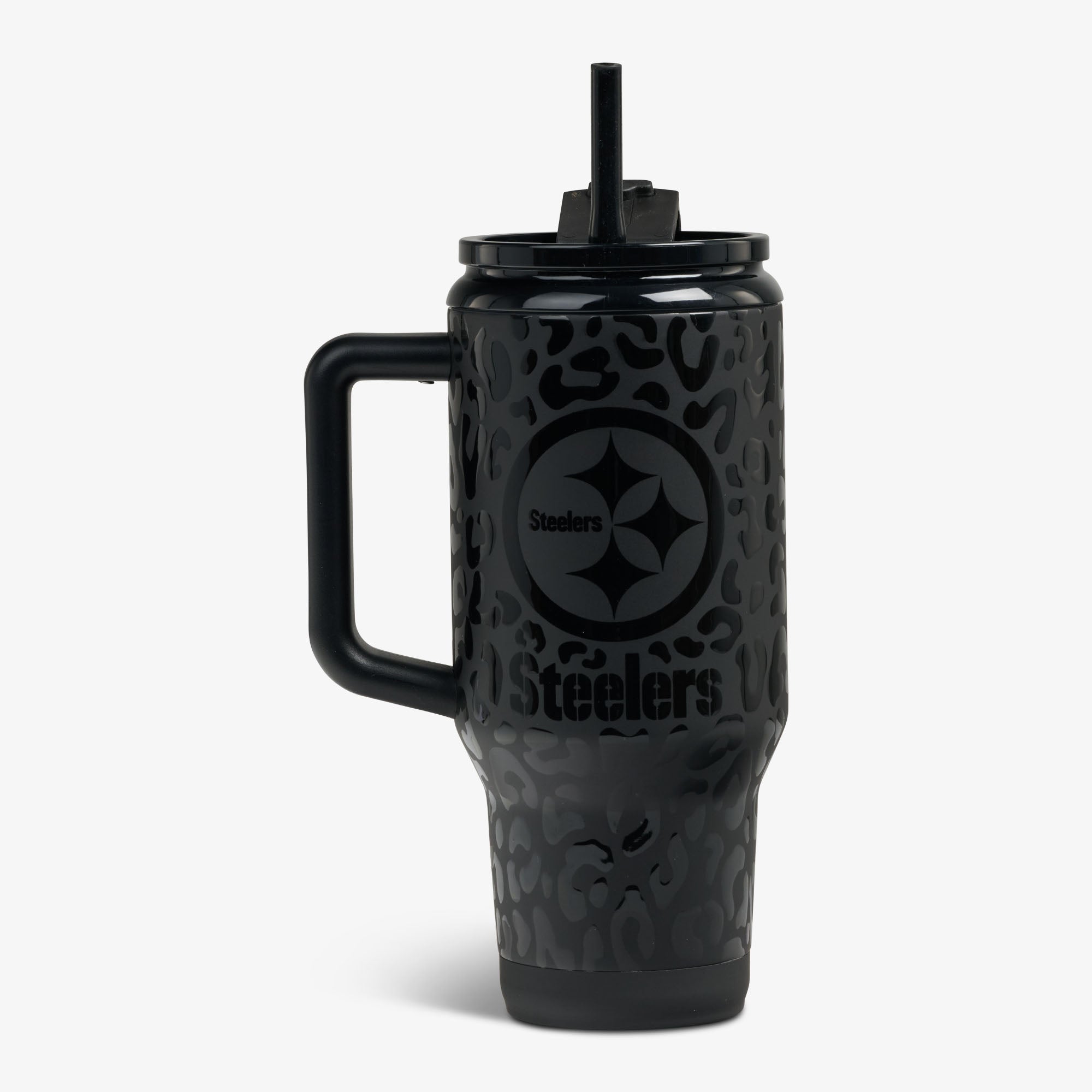 NFL 32 Oz Leopard Flip ‘n’ Sip Travel Mug O8 - Steelers - Product View