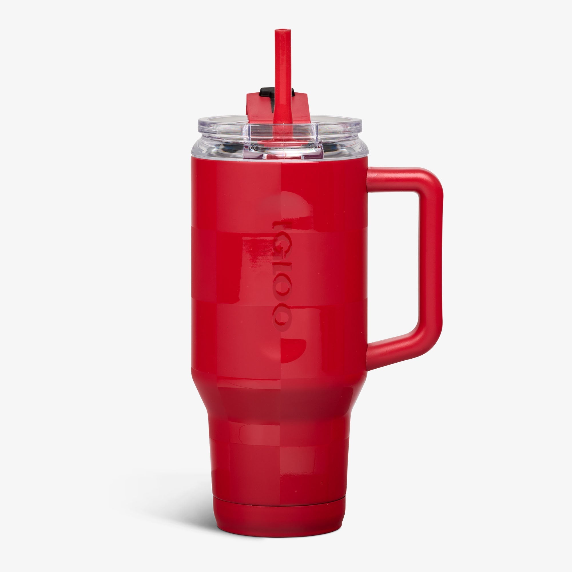 32 Oz Flip ‘n’ Sip Travel Mug M0 - Crimson Check - Front View