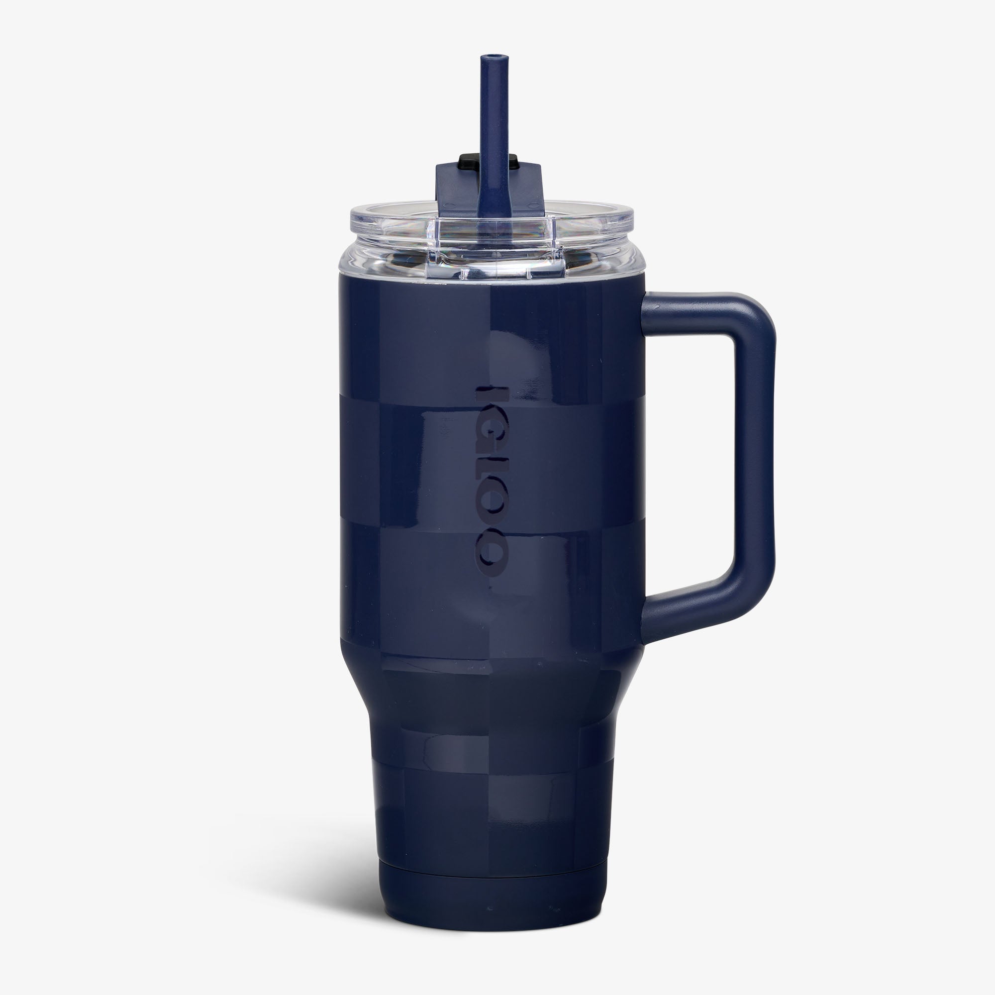 32 Oz Flip ‘n’ Sip Travel Mug M0 - Navy Check - Front View